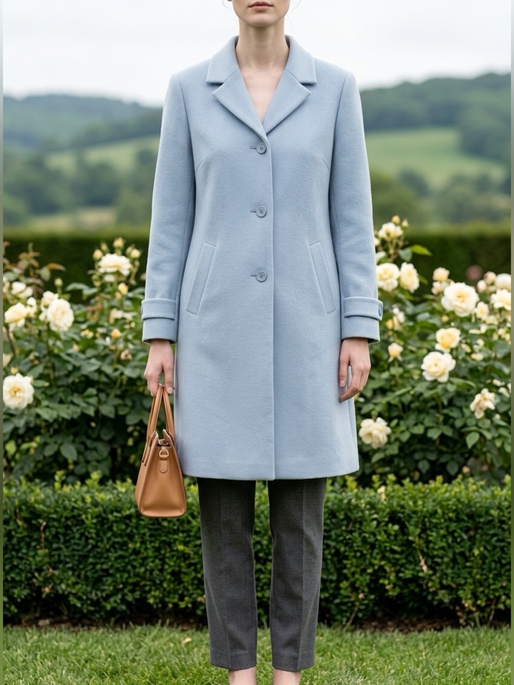 MARVIN RICHARDS light blue wool-blend peacoat, notched lapel and button closure
